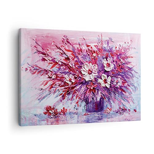 Bilder auf Leinwand Pastos Blumen Rosa Leinwandbild mit Rahmen 70x50cm Wandbilder Dekoration Wohnzimmer Schlafzimmer Küche Deko Klein Wanddeko Bild Wand Kunstdruck Art Wall Decor Canvas AA70x50-4530 von ARTTOR