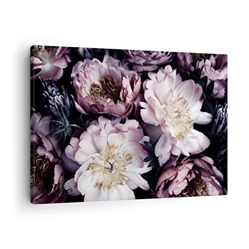 Bilder auf Leinwand Pfingstrosen Veilchen Blumen Leinwandbild 70x50cm Wandbilder Dekoration Wohnzimmer Schlafzimmer Küche Deko Klein Wanddeko Bild Wand Kunstdruck Art Wall Decor Canvas AA70x50-5076 von ARTTOR