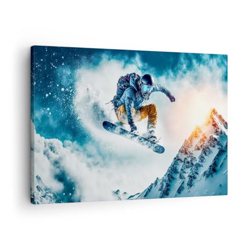 Bilder auf Leinwand Snowboarden Sport Winter Leinwandbild 70x50cm Wandbilder Dekoration Wohnzimmer Schlafzimmer Küche Deko Klein Wanddeko Bild Wand Kunstdruck Art Wall Decor Canvas AA70x50-5677 von ARTTOR