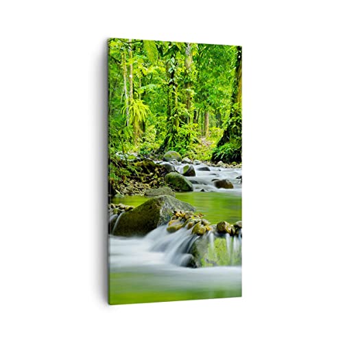 Bilder auf Leinwand Stream Wald Natur Leinwandbild mit Rahmen 45x80cm Wandbilder Dekoration Wohnzimmer Schlafzimmer Küche Deko Klein Wanddeko Bild Wand Kunstdruck Art Wall Decor Canvas PA45x80-0174 von ARTTOR