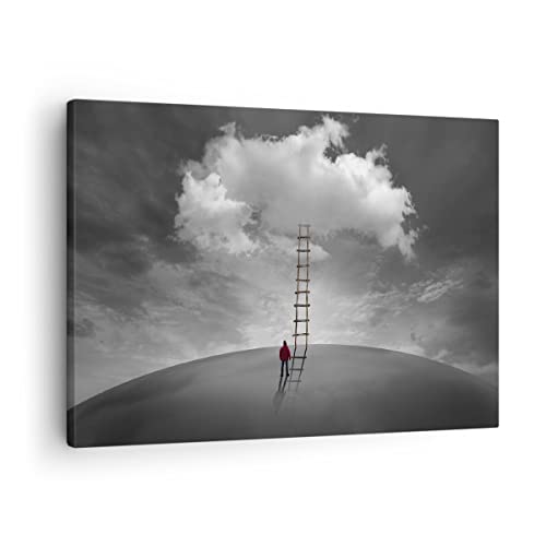 Bilder auf Leinwand Symbol Leiter Himmel Leinwandbild mit Rahmen 70x50cm Wandbilder Dekoration Wohnzimmer Schlafzimmer Küche Deko Klein Wanddeko Bild Wand Kunstdruck Art Wall Decor Canvas AA70x50-4900 von ARTTOR