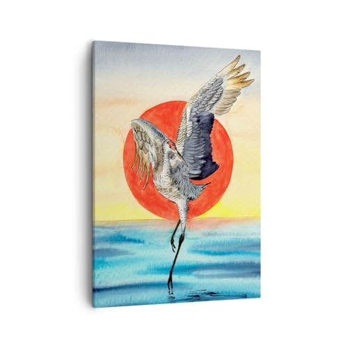 Bilder auf Leinwand Vogel Sonne Japanisch Leinwandbild mit Rahmen 50x70cm Wandbilder Dekoration Wohnzimmer Schlafzimmer Küche Deko Groß Wanddeko Bild Wand Kunstdruck Art Wall Decor Canvas PA50x70-6207 von ARTTOR