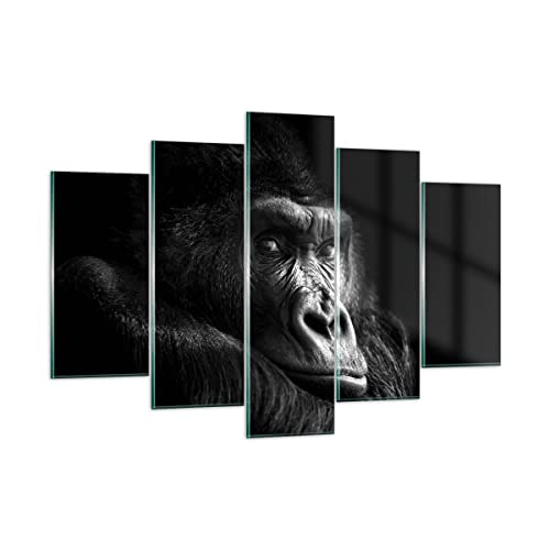 Mehrteilige Bilder auf Glas 150x100cm Glasbild Affe Gorilla Porträt Groß XXL Wanddeko Schlafzimmer Küche Set 5 teilige Wandbilder Dekoration Wohnzimmer Modern Wand Kunstdruck Art GEA150x100-5007 von ARTTOR