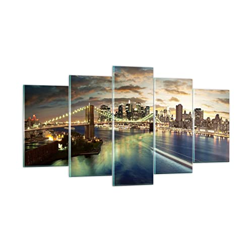 Wandbilder Dekoration Wohnzimmer Amerika Architektur New York Mehrteilige Bilder auf Glas 160x85cm Glasbild Schlafzimmer Küche Set 5 teilige Wand Kunstdruck Art Groß XXL Wanddeko Modern GEA160x85-0226 von ARTTOR