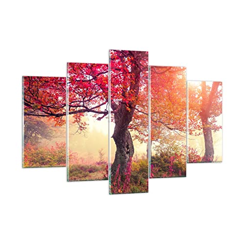 ARTTOR Mehrteilige Bilder auf Glas 150x100cm Glasbild Baum Natur Wiese Groß XXL Wanddeko Schlafzimmer Küche Set 5 teilige Wandbilder Dekoration Wohnzimmer Modern Wand Kunstdruck Art GEA150x100-3658 von ARTTOR