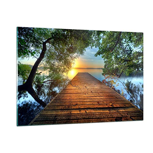 Wandbilder Dekoration Wohnzimmer Brücke See Bilder auf Glas 120x80cm Glasbild Schlafzimmer Küche Deko Wand Kunstdruck Art Groß XXL Wanddeko Bild im Glas Modern Wall Decor Glasdruck GAA120x80-3528 von ARTTOR