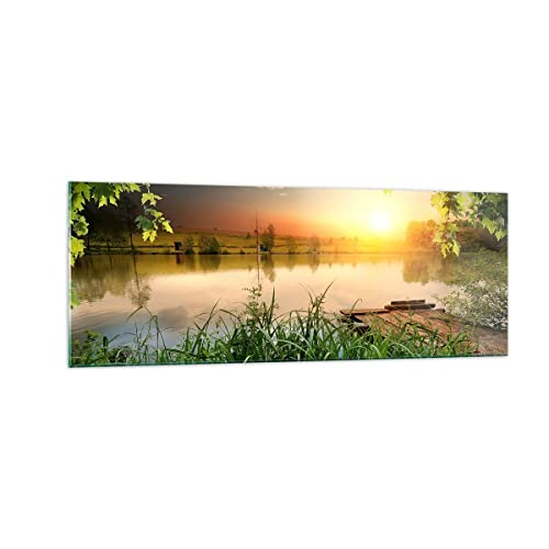 Panorama Bilder auf Glas Brücke See Glasbild 140x50cm Wandbilder Dekoration Wohnzimmer Schlafzimmer Küche Groß XXL Wanddeko Bild im Glas Wand Kunstdruck Art Modern Wall Decor Glasdruck GAB140x50-3914 von ARTTOR