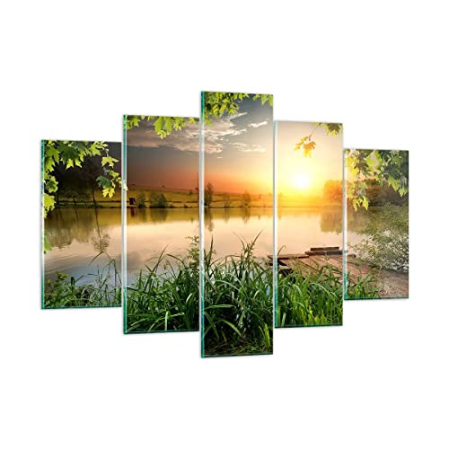 Mehrteilige Bilder auf Glas 150x100cm Glasbild Brücke See Groß XXL Wanddeko Bild im Glas Schlafzimmer Küche Set 5 teilige Wandbilder Dekoration Wohnzimmer Modern Wand Kunstdruck Art GEA150x100-3914 von ARTTOR