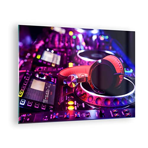 Bilder auf Glas DJ Disco Nachtclub Audio Glasbild 70x50cm Wandbilder Dekoration Wohnzimmer Schlafzimmer Küche Deko Klein Wanddeko Bild im Glas Wand Kunstdruck Art Modern Wall Decor GAA70x50-2404 von ARTTOR