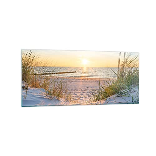 Wandbilder Dekoration Wohnzimmer Düne Strand Meer Panorama Bilder auf Glas 120x50cm Glasbild Schlafzimmer Küche Wand Kunstdruck Art Groß Wanddeko Bild im Glas Modern Wall Decor GAB120x50-3989 von ARTTOR