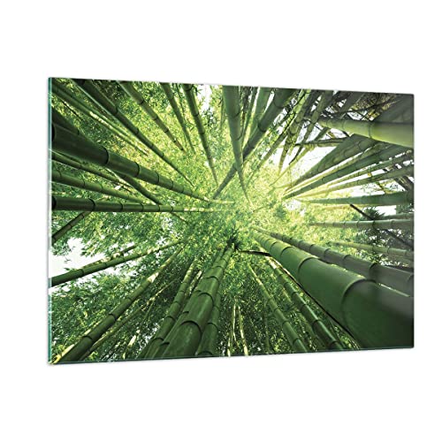 Wandbilder Dekoration Wohnzimmer Bambus Dschungel Grün Bilder auf Glas 120x80cm Glasbild Schlafzimmer Küche Deko Wand Kunstdruck Art Groß XXL Wanddeko Bild im Glas Modern Wall Decor GAA120x80-4235 von ARTTOR