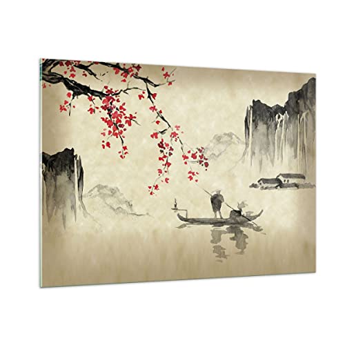 ARTTOR Bilder auf Glas 100x70cm Glasbild Blume Kirschen Japan Groß Wanddeko Bild im Glas Schlafzimmer Küche Deko Wandbilder Dekoration Wohnzimmer Modern Wall Decor Wand Kunstdruck Art GAA100x70-5020 von ARTTOR