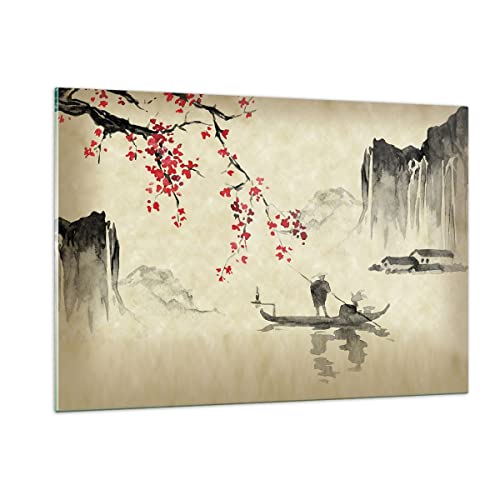 Wandbilder Dekoration Wohnzimmer Blume Kirschen Japan Bilder auf Glas 120x80cm Glasbild Schlafzimmer Küche Deko Wand Kunstdruck Art Groß XXL Wanddeko Bild im Glas Modern Wall Decor GAA120x80-5020 von ARTTOR