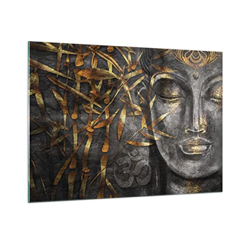 Bilder auf Glas 100x70cm Glasbild Buddha Gold Bodhisattva Groß Wanddeko Bild im Glas Schlafzimmer Küche Deko Wandbilder Dekoration Wohnzimmer Modern Wall Decor Wand Kunstdruck Art GAA100x70-4442 von ARTTOR