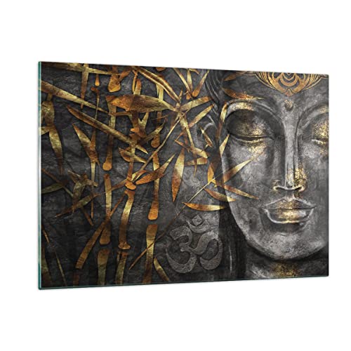 Wandbilder Dekoration Wohnzimmer Buddha Gold Bodhisattva Bilder auf Glas 120x80cm Glasbild Schlafzimmer Küche Deko Wand Kunstdruck Art Groß XXL Wanddeko Bild im Glas Modern Wall Decor GAA120x80-4442 von ARTTOR