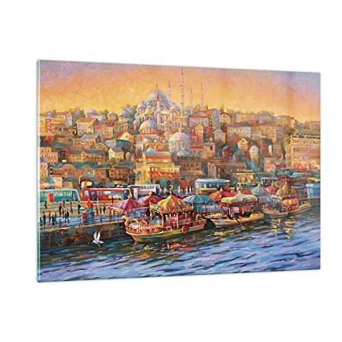 Wandbilder Dekoration Wohnzimmer Farben Stadt Türkei Bilder auf Glas 120x80cm Glasbild Schlafzimmer Küche Deko Wand Kunstdruck Art Groß XXL Wanddeko Bild im Glas Modern Wall Decor GAA120x80-4987 von ARTTOR