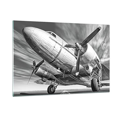 Wandbilder Dekoration Wohnzimmer Flugzeug Retro Flugzeug Bilder auf Glas 120x80cm Glasbild Schlafzimmer Küche Deko Wand Kunstdruck Art Groß XXL Wanddeko Bild im Glas Modern Wall Decor GAA120x80-4952 von ARTTOR