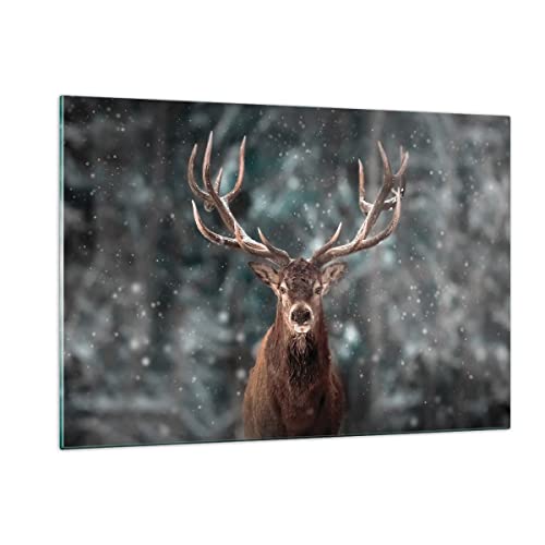 Wandbilder Dekoration Wohnzimmer Hirsch Hirsch Winter Bilder auf Glas 120x80cm Glasbild Schlafzimmer Küche Deko Wand Kunstdruck Art Groß XXL Wanddeko Bild im Glas Modern Wall Decor GAA120x80-4998 von ARTTOR