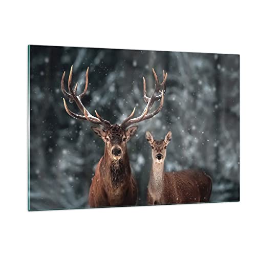 Wandbilder Dekoration Wohnzimmer Hirsch Rentier Reh Bilder auf Glas 120x80cm Glasbild Schlafzimmer Küche Deko Wand Kunstdruck Art Groß XXL Wanddeko Bild im Glas Modern Wall Decor GAA120x80-5060 von ARTTOR