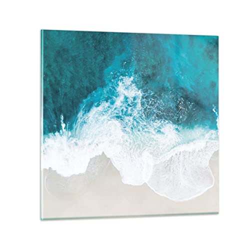 Bilder auf Glas 40x40cm Glasbild Luftaufnahmen Strand Welle Klein Wanddeko Bild im Glas Schlafzimmer Küche Deko Wandbilder Dekoration Wohnzimmer Modern Wall Decor Wand Kunstdruck Art GAC40x40-4686 von ARTTOR