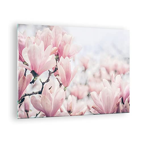 Bilder auf Glas Magnolie Blumen Rosa Glasbild 70x50cm Wandbilder Dekoration Wohnzimmer Schlafzimmer Küche Deko Klein Wanddeko Bild im Glas Wand Kunstdruck Art Modern Wall Decor Glasdruck GAA70x50-4396 von ARTTOR