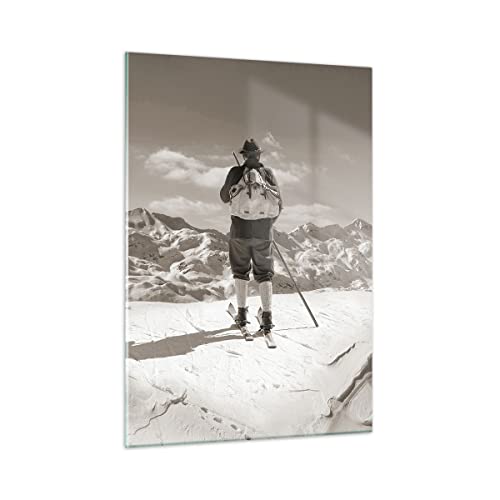 ARTTOR Bilder auf Glas Skifahrer Bayern Sepia Glasbild 50x70cm Wandbilder Dekoration Wohnzimmer Schlafzimmer Küche Deko Klein Wanddeko Bild im Glas Wand Kunstdruck Art Modern Wall Decor GPA50x70-4192 von ARTTOR