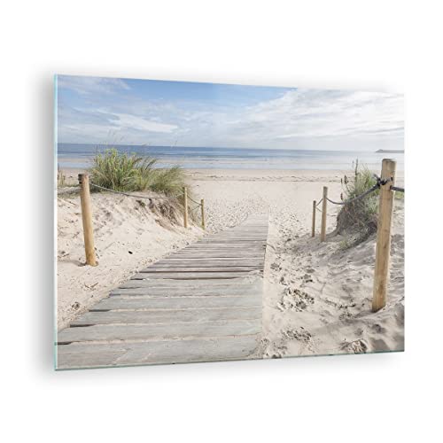 Bilder auf Glas Strand Düne Eintritt Glasbild 70x50cm Wandbilder Dekoration Wohnzimmer Schlafzimmer Küche Deko Klein Wanddeko Bild im Glas Wand Kunstdruck Art Modern Wall Decor Glasdruck GAA70x50-4188 von ARTTOR