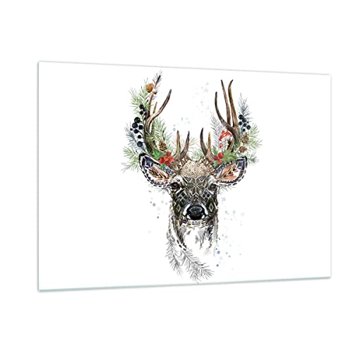 Wandbilder Dekoration Wohnzimmer Surrealismus Hirsch Boho Bilder auf Glas 120x80cm Glasbild Schlafzimmer Küche Deko Wand Kunstdruck Art Groß XXL Wanddeko Bild im Glas Modern Wall Decor GAA120x80-4486 von ARTTOR