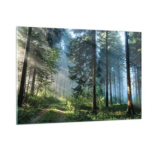 Wandbilder Dekoration Wohnzimmer Wald Dämmerung die Sonne Bilder auf Glas 120x80cm Glasbild Schlafzimmer Küche Deko Wand Kunstdruck Art Groß XXL Wanddeko Bild im Glas Modern Wall Decor GAA120x80-4398 von ARTTOR