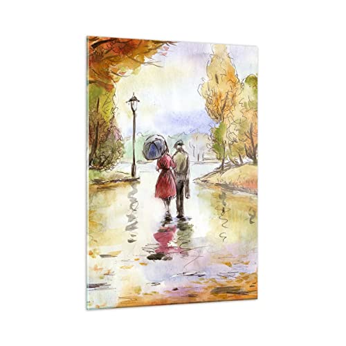 Bilder auf Glas Wetter regen herbst park Glasbild 50x70cm Wandbilder Dekoration Wohnzimmer Schlafzimmer Küche Deko Klein Wanddeko Bild im Glas Wand Kunstdruck Art Modern Wall Decor GPA50x70-2914 von ARTTOR