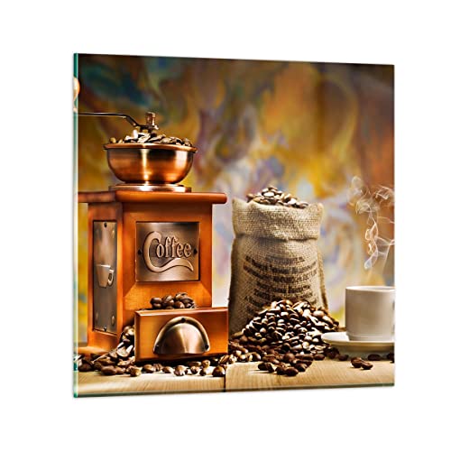 Bilder auf Glas Kaffee Körner Mühle Tasse Glasbild 30x30cm Wandbilder Dekoration Wohnzimmer Schlafzimmer Küche Deko Klein Wanddeko Bild im Glas Wand Kunstdruck Art Modern Wall Decor GAC30x30-2592 von ARTTOR