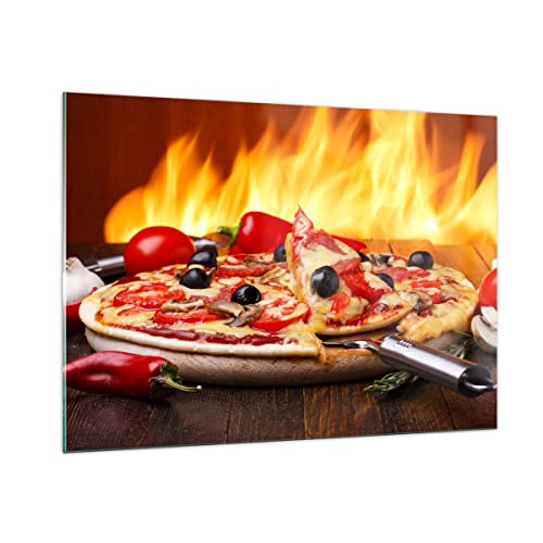 Bilder auf Glas 100x70cm Glasbild Kuchen Backen Pizza Käse Groß Wanddeko Bild im Glas Schlafzimmer Küche Deko Wandbilder Dekoration Wohnzimmer Modern Wall Decor Wand Kunstdruck Art GAA100x70-2406 von ARTTOR