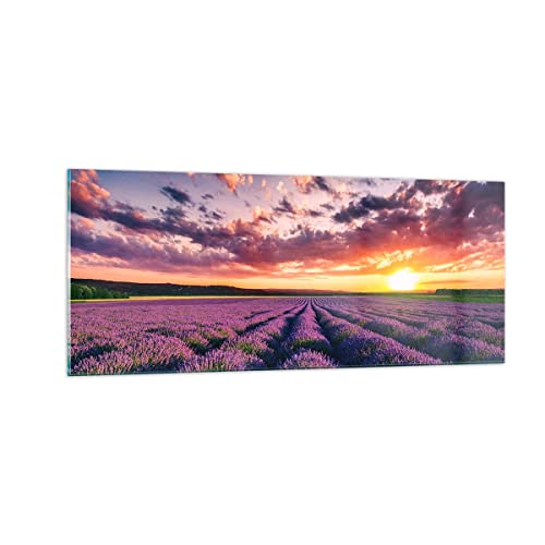 Panorama Bilder auf Glas 100x40cm Glasbild Lavendel Berge Feld Groß Wanddeko Bild im Glas Schlafzimmer Küche Wandbilder Dekoration Wohnzimmer Modern Wall Decor Wand Kunstdruck Art GAB100x40-3816 von ARTTOR