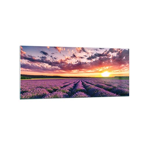 Wandbilder Dekoration Wohnzimmer Lavendel Berge Feld Panorama Bilder auf Glas 120x50cm Glasbild Schlafzimmer Küche Wand Kunstdruck Art Groß Wanddeko Bild im Glas Modern Wall Decor GAB120x50-3816 von ARTTOR