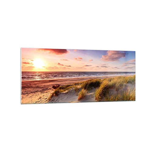 Wandbilder Dekoration Wohnzimmer Meer Strand Düne Panorama Bilder auf Glas 120x50cm Glasbild Schlafzimmer Küche Wand Kunstdruck Art Groß Wanddeko Bild im Glas Modern Wall Decor GAB120x50-3540 von ARTTOR