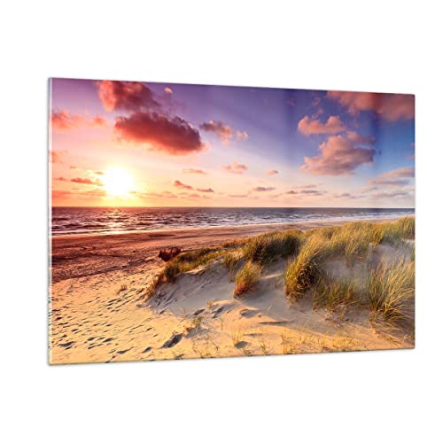 ARTTOR Wandbilder Dekoration Wohnzimmer Meer Strand Düne Bilder auf Glas 120x80cm Glasbild Schlafzimmer Küche Deko Wand Kunstdruck Art Groß XXL Wanddeko Bild im Glas Modern Wall Decor GAA120x80-3540 von ARTTOR