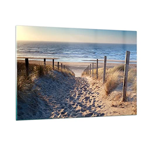 ARTTOR Wandbilder Dekoration Wohnzimmer Meer Strand Düne Bilder auf Glas 120x80cm Glasbild Schlafzimmer Küche Deko Wand Kunstdruck Art Groß XXL Wanddeko Bild im Glas Modern Wall Decor GAA120x80-3612 von ARTTOR