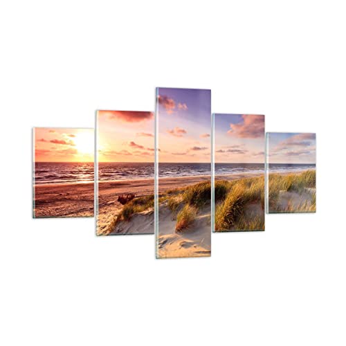 Mehrteilige Bilder auf Glas Meer Strand Düne Glasbild 125x70cm Wandbilder Dekoration Wohnzimmer Schlafzimmer Küche Set 5 teilige Klein Wanddeko Bild im Glas Wand Kunstdruck Art Modern GEA125x70-3540 von ARTTOR