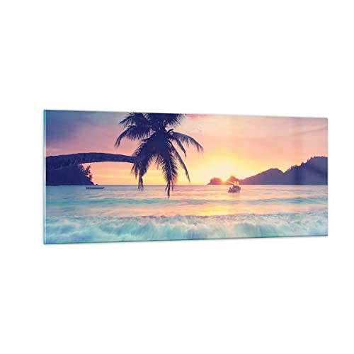 Panorama Bilder auf Glas 100x40cm Glasbild Meer Strand Palme Groß Wanddeko Bild im Glas Schlafzimmer Küche Wandbilder Dekoration Wohnzimmer Modern Wall Decor Wand Kunstdruck Art GAB100x40-3992 von ARTTOR