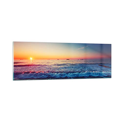 Panorama Bilder auf Glas Meer Strand Welle Glasbild 90x30cm Wandbilder Dekoration Wohnzimmer Schlafzimmer Küche Klein Wanddeko Bild im Glas Wand Kunstdruck Art Modern Wall Decor GAB90x30-3613 von ARTTOR