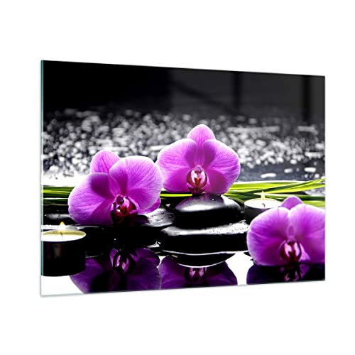 Bilder auf Glas 100x70cm Glasbild Orchidee Natur Wasser Blume Groß Wanddeko Bild im Glas Schlafzimmer Küche Deko Wandbilder Dekoration Wohnzimmer Modern Wall Decor Wand Kunstdruck Art GAA100x70-2658 von ARTTOR