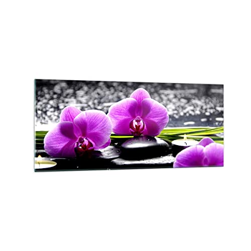 Wandbilder Dekoration Wohnzimmer Orchidee Natur Wasser Blume Panorama Bilder auf Glas 120x50cm Glasbild Schlafzimmer Küche Wand Kunstdruck Art Groß Wanddeko Bild im Glas Modern GAB120x50-2658 von ARTTOR