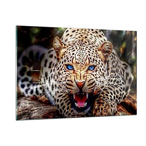 Wandbilder Dekoration Wohnzimmer Panther Tier Bilder auf Glas 120x80cm Glasbild Schlafzimmer Küche Deko Wand Kunstdruck Art Groß XXL Wanddeko Bild im Glas Modern Wall Decor Glasdruck GAA120x80-3506 von ARTTOR