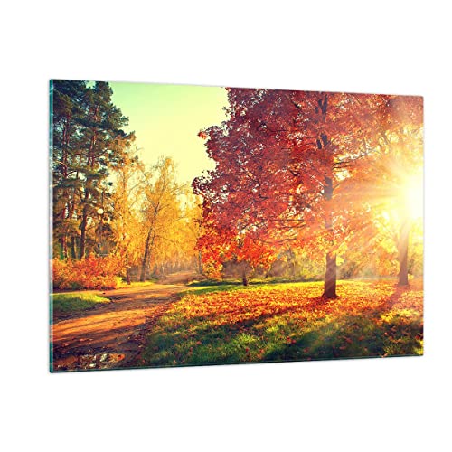 ARTTOR Wandbilder Dekoration Wohnzimmer Park Herbst Baum Bilder auf Glas 120x80cm Glasbild Schlafzimmer Küche Deko Wand Kunstdruck Art Groß XXL Wanddeko Bild im Glas Modern Wall Decor GAA120x80-3654 von ARTTOR