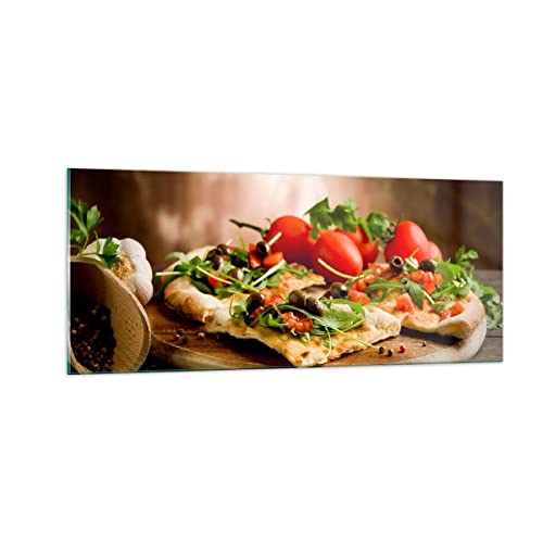 Bilder auf glas - Pizza Vegetarier Italien Essen - 100x40cm - Glasbilder - Wandbilder - Kunstdruck - zum Aufhängen bereit - Wanddekoration aus Glas - Glas Bilder - Wandbild auf Glas - GAB100x40-2540 von ARTTOR