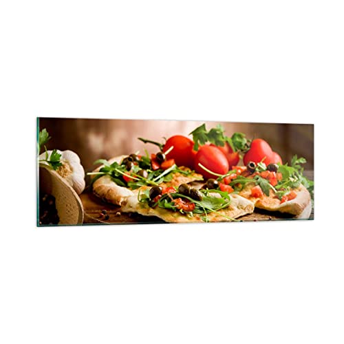 Panorama Bilder auf Glas Pizza Vegetarier Italien Essen Glasbild 90x30cm Wandbilder Dekoration Wohnzimmer Schlafzimmer Küche Klein Wanddeko Bild im Glas Wand Kunstdruck Art Modern GAB90x30-2540 von ARTTOR