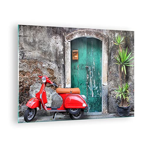 ARTTOR Bilder auf Glas Scooter transport italien retro Glasbild 70x50cm Wandbilder Dekoration Wohnzimmer Schlafzimmer Küche Deko Klein Wanddeko Bild im Glas Wand Kunstdruck Art Modern GAA70x50-2571 von ARTTOR