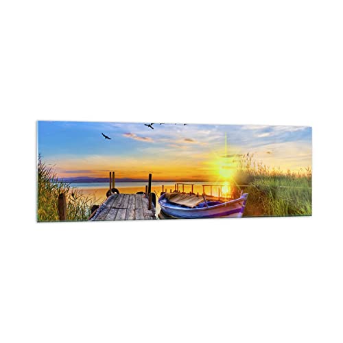 Panorama Bilder auf Glas 160x50cm Glasbild See Boot Wasser Groß XXL Wanddeko Bild im Glas Schlafzimmer Küche Wandbilder Dekoration Wohnzimmer Modern Wall Decor Wand Kunstdruck Art GAB160x50-3983 von ARTTOR
