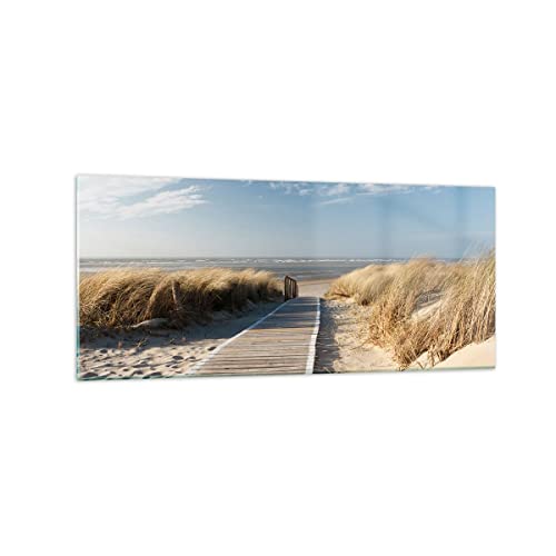 Wandbilder Dekoration Wohnzimmer Strand Meer Fußgängerbrücke Ufer Panorama Bilder auf Glas 120x50cm Glasbild Schlafzimmer Küche Wand Kunstdruck Art Groß Wanddeko Bild im Glas Modern GAB120x50-2657 von ARTTOR