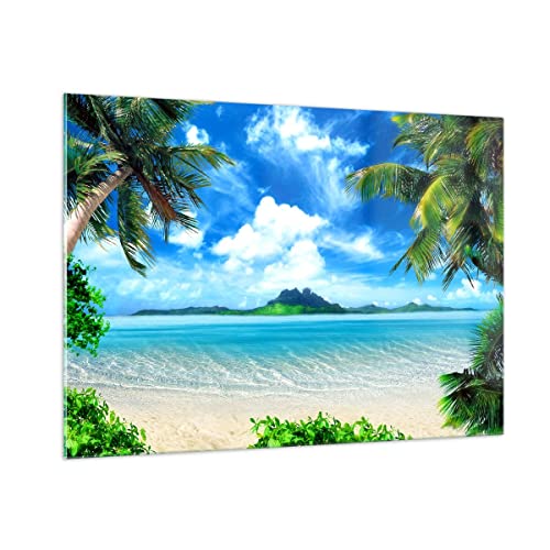 Bilder auf Glas 100x70cm Glasbild Strand Urlaub Insel Palme Groß Wanddeko Bild im Glas Schlafzimmer Küche Deko Wandbilder Dekoration Wohnzimmer Modern Wall Decor Wand Kunstdruck Art GAA100x70-2528 von ARTTOR